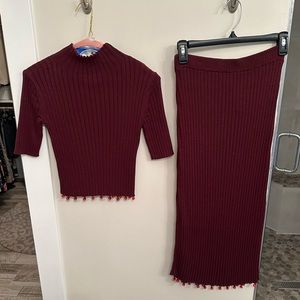 Staud two piece sweater skirt and top set